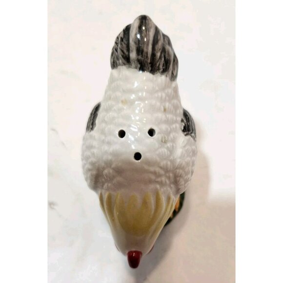 Ceramic Rooster Salt And Pepper Shakers White Yellow Gray One Standing One Peck - Picture 10 of 16